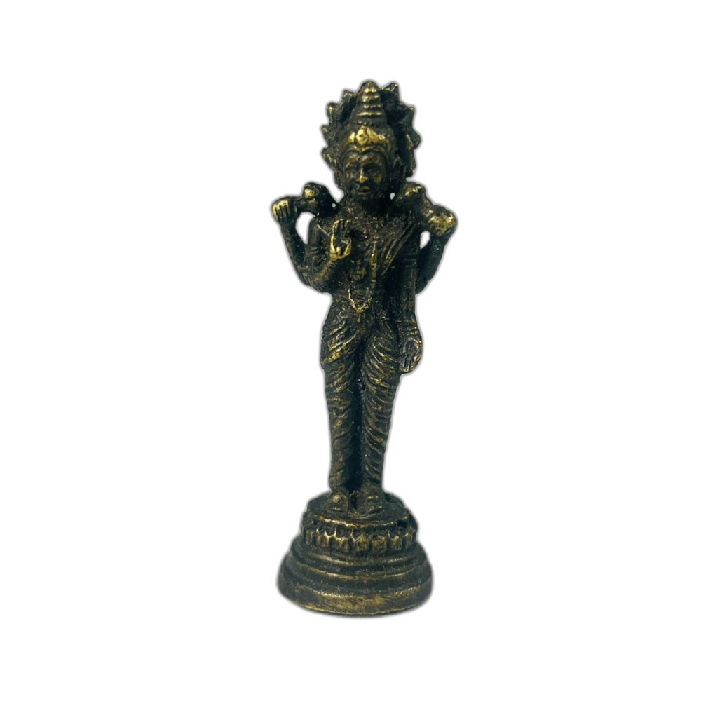 Tiny Brass Lakshmi Idol Standing on Lotus Blessing Wealth Hindu Amulet